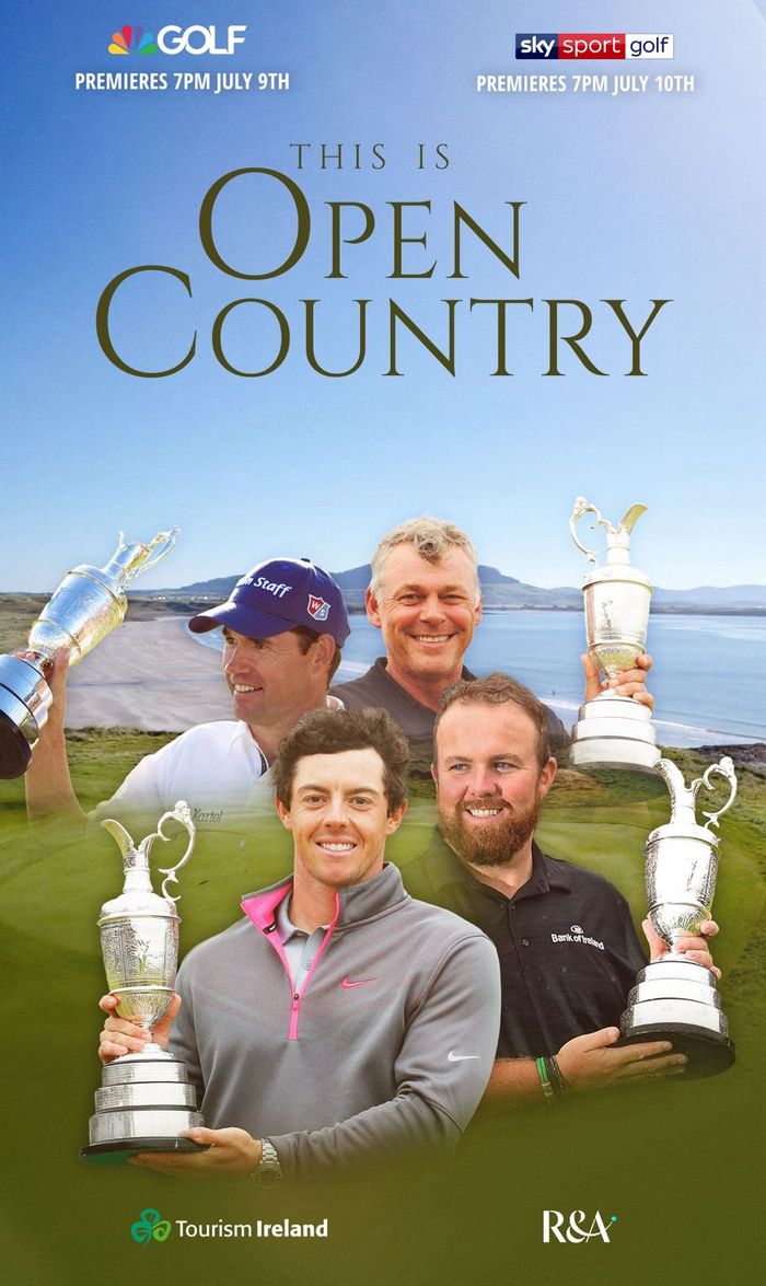 This Is Open Country poster: Pádraig Harrington, Darren Clarke, Rory McIlroy and Shane Lowry with the Claret Jug